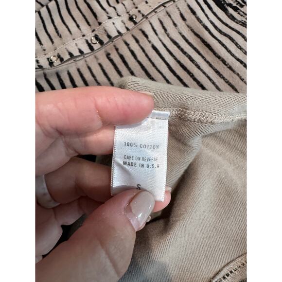 Barbara Lesser Small Sleeveless Collared Tunic Top Beige Black Stripe Boho Chic - Picture 6 of 9